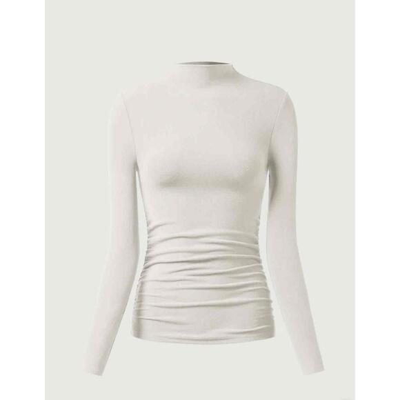 OGL Tops - OGL Thermal Ruched Mock Neck Top Off White Size Small